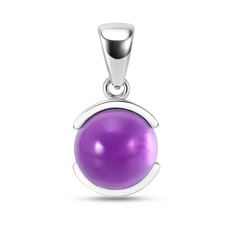 Pendentif Argent Amethyste Cabochon Rond 12mm