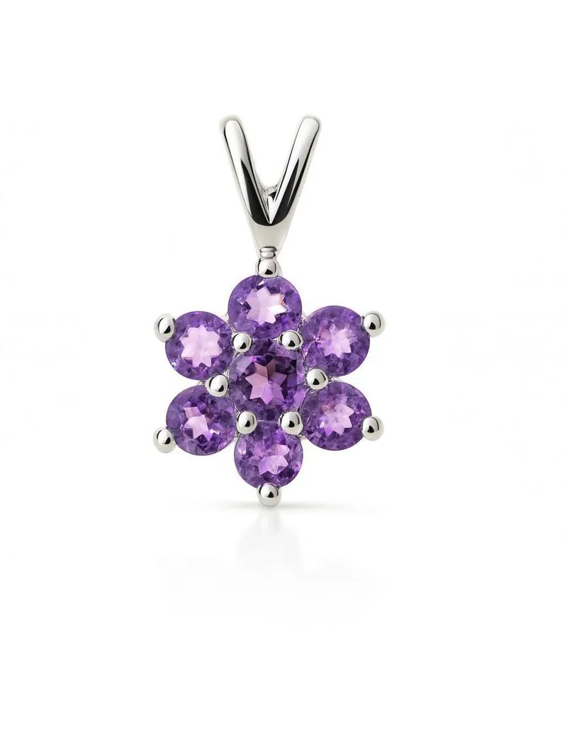 Pendentif Fleur Argent Amethyste