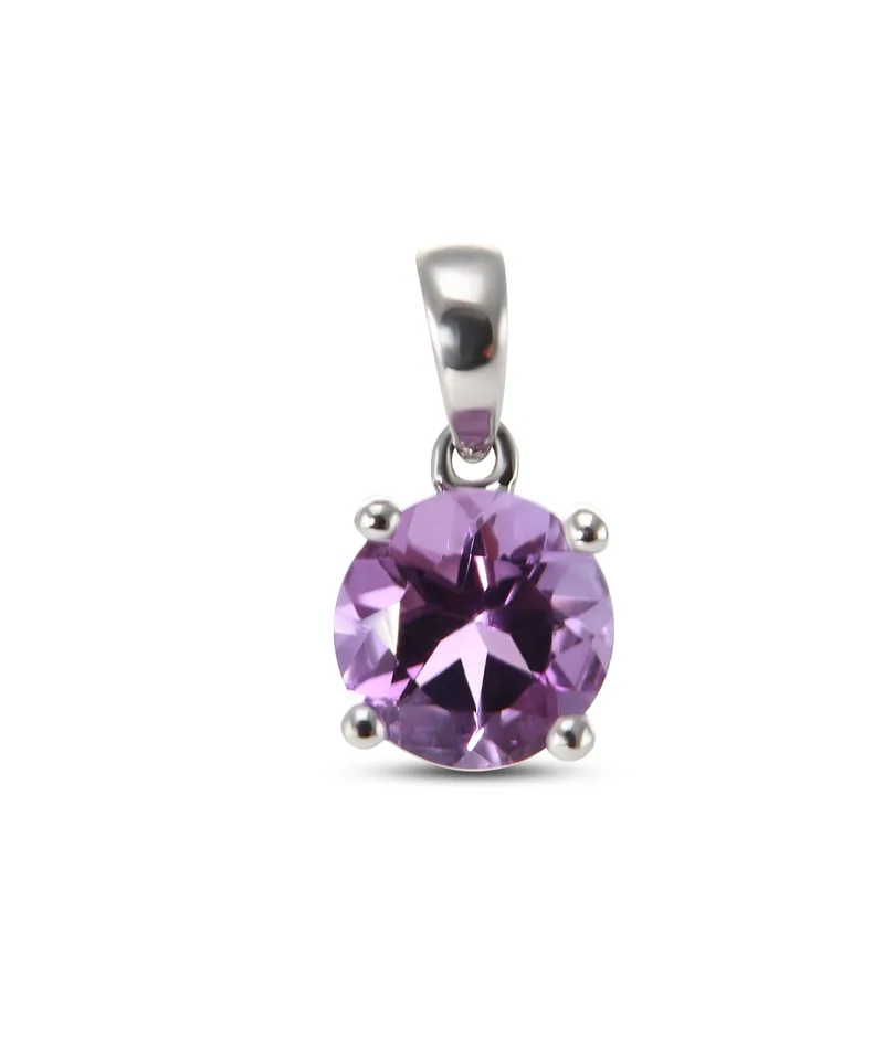 Pendentif Or Blanc Amethyste Ronde 6mm